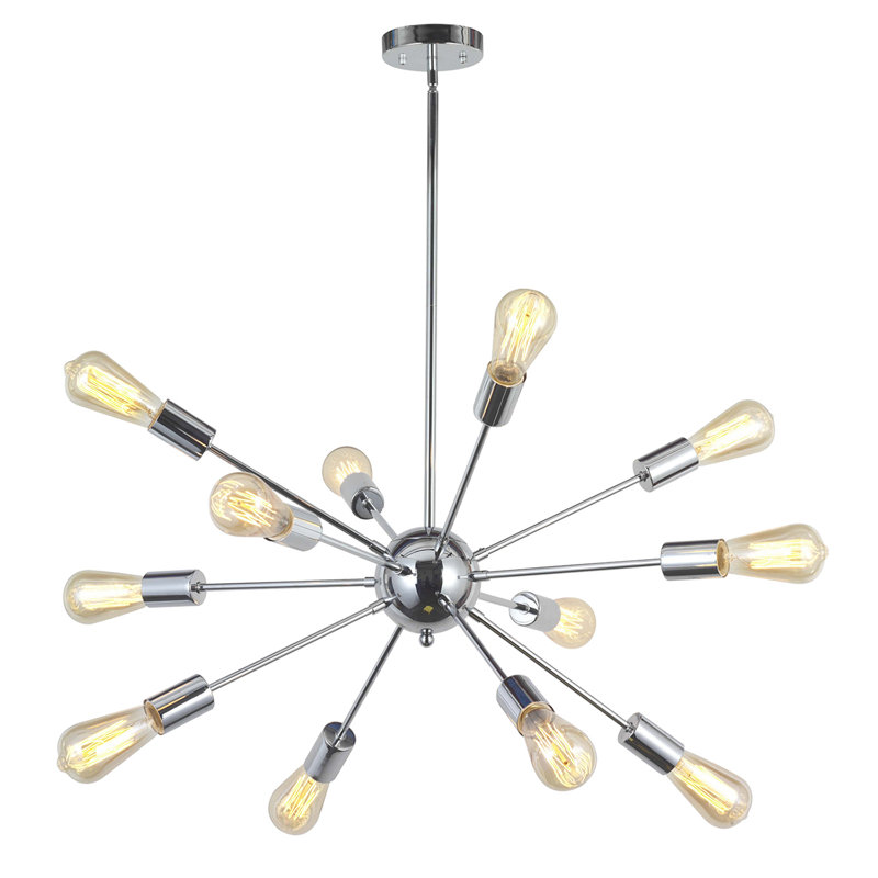 12 - Light Dimmable Sputnik Sphere Chandelier, Brushed Nickel