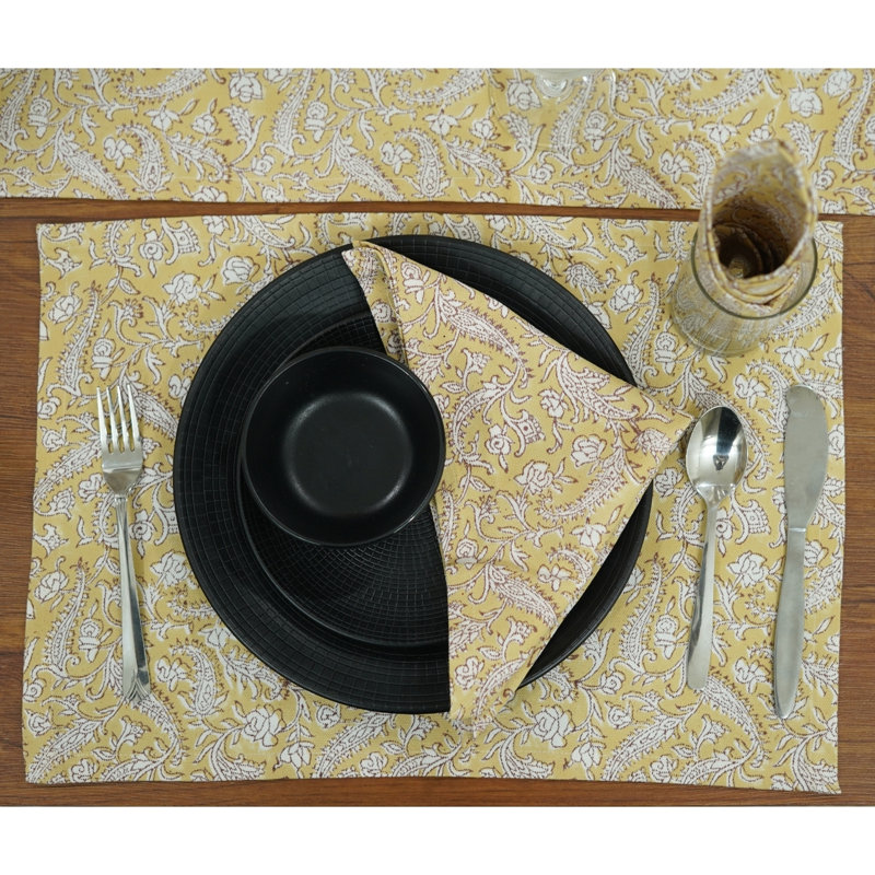 Fabdivine 13X19 Inch Decorative Cotton Placemat – Authentic Block Print Art, Black Forest