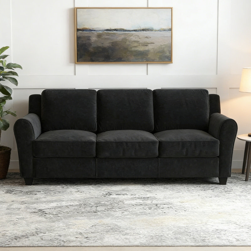 2-Piece Modern Flannelette Fabric Living Room Set, Black