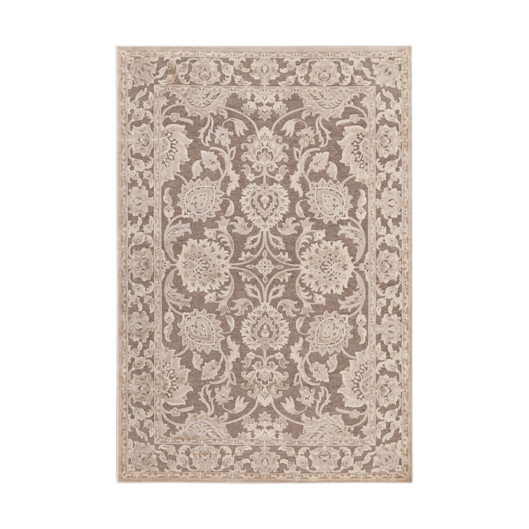 Tapis gris/kaki zone mailou floral