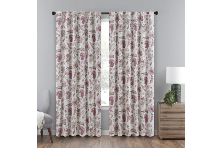 Pairs of Floral Cream Pink Cottage Flowers Lined Tape Top Ready Made  Curtains