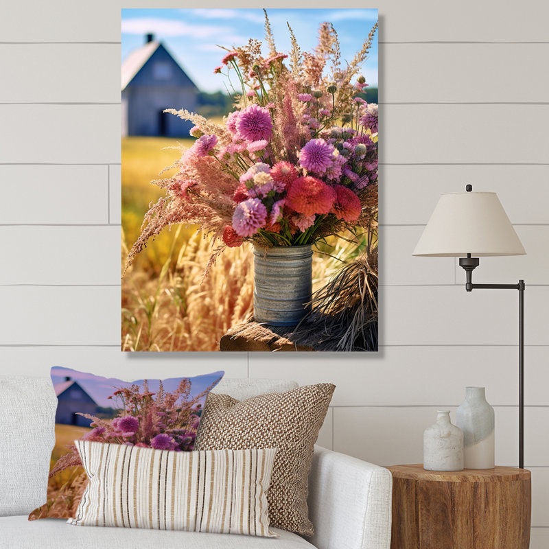 Assortiment de bouquets par la ferme sur toile, Toile tendue, H 32 po x l 24 po x P 1 po