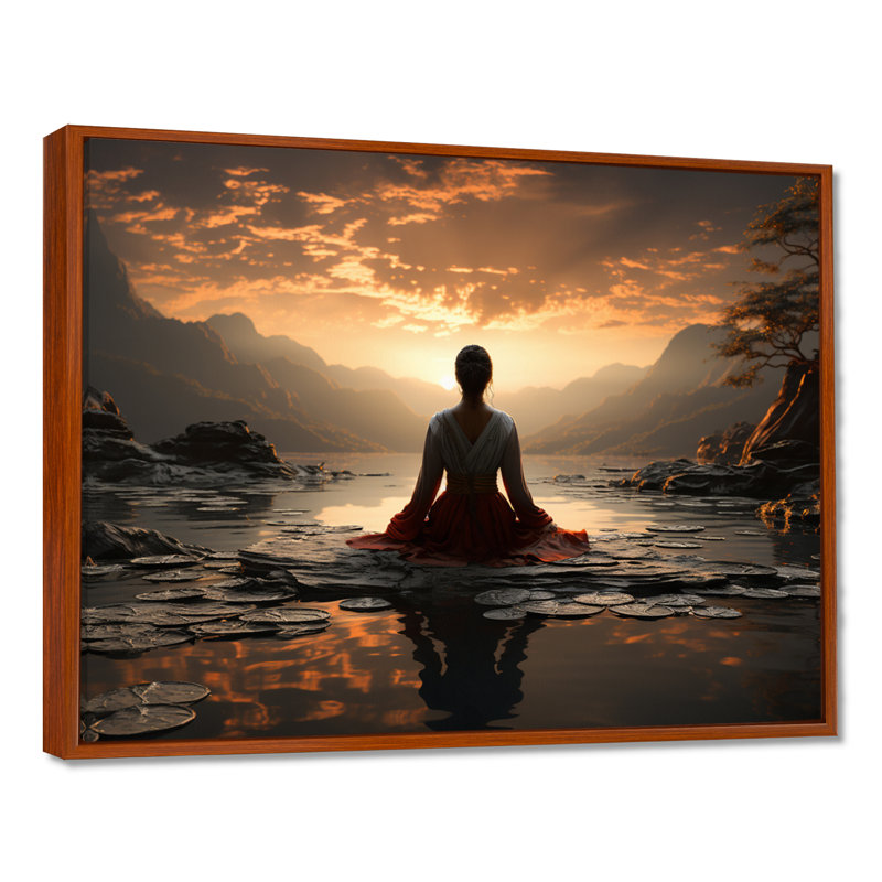 «Black Peach Meditation Eernal Now», reproduction d'art sur toile encadrée, H 30 po x l 40 po x P 1,5 po, Cadre flottant brun