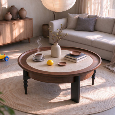 Table basse pivotante Mid-Century | Plateau en pierre frittée multi-rangements