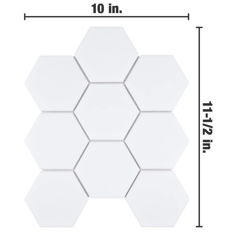 Metro Super 4" Hex Matte White 10" x 11-1/2" Porcelain Mosaic Tile