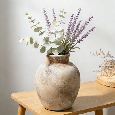 Handcrafted Ceramic Vase For Home Decor, 6 Inch Rustic Farmhouse And Boho Style Whitewashed Terracotta Flower Vase For Table, Shelf, Mantel, Living Room, And Bathroom Decoration