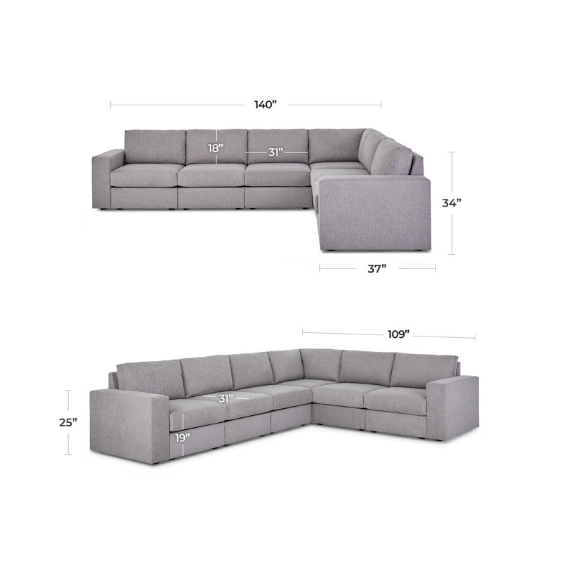Flex Upholstered Modular Wide Arm 6-Seat Sectional, Pebble Dark Gray