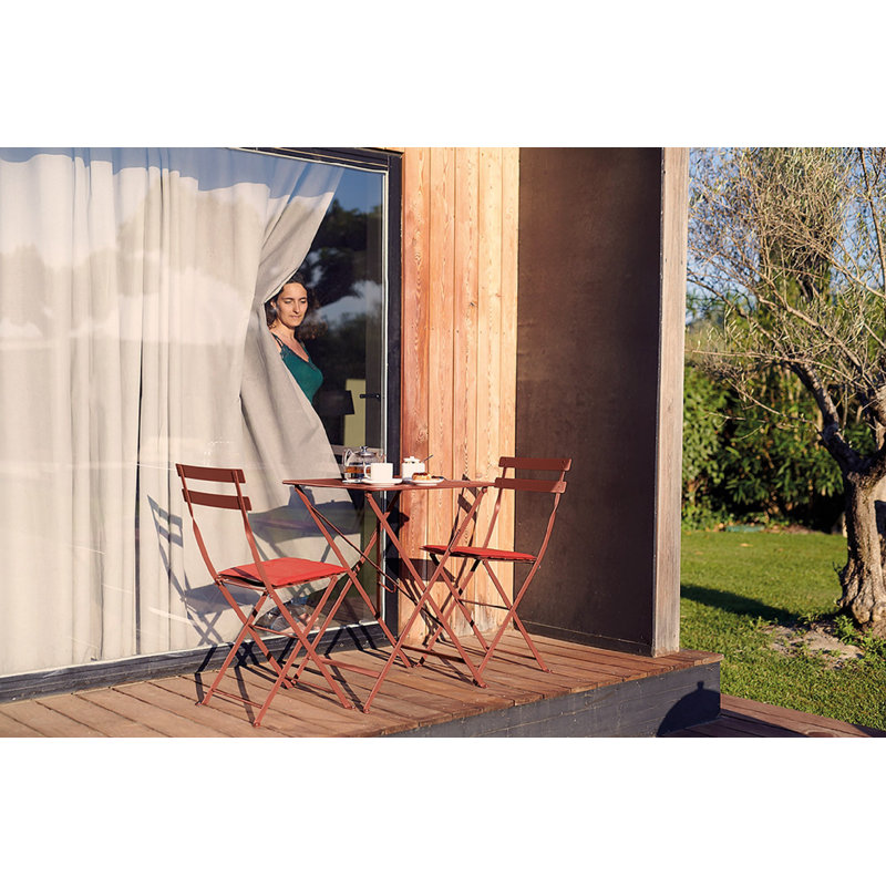 Bistro Premium All-Weather Wicker Outdoor Folding Dining Side Chair, Red Ochre