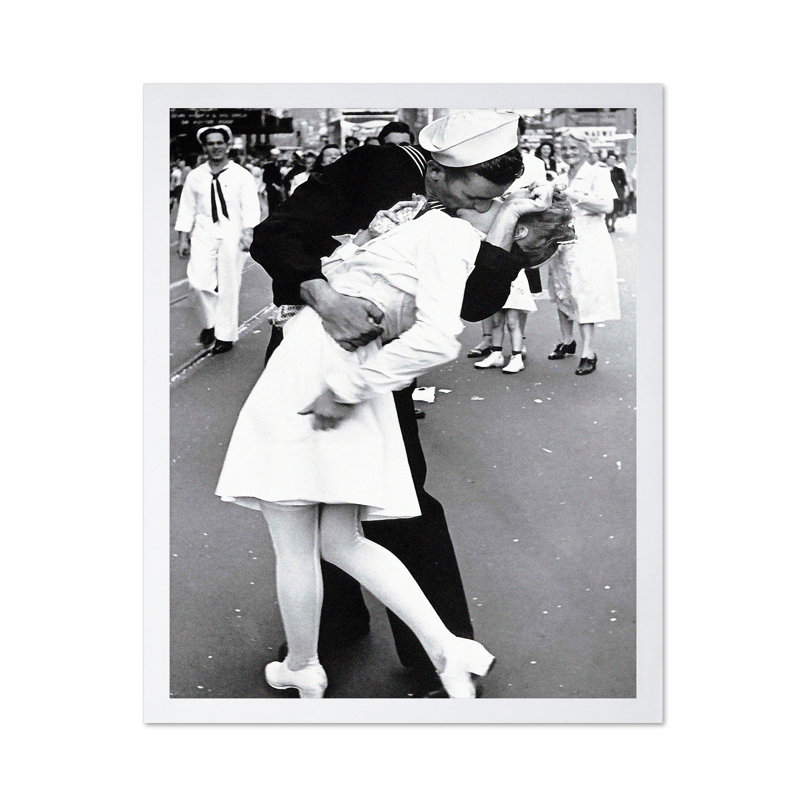 V-J Day Kiss, Poster, 12"H x 16"W, White Framed