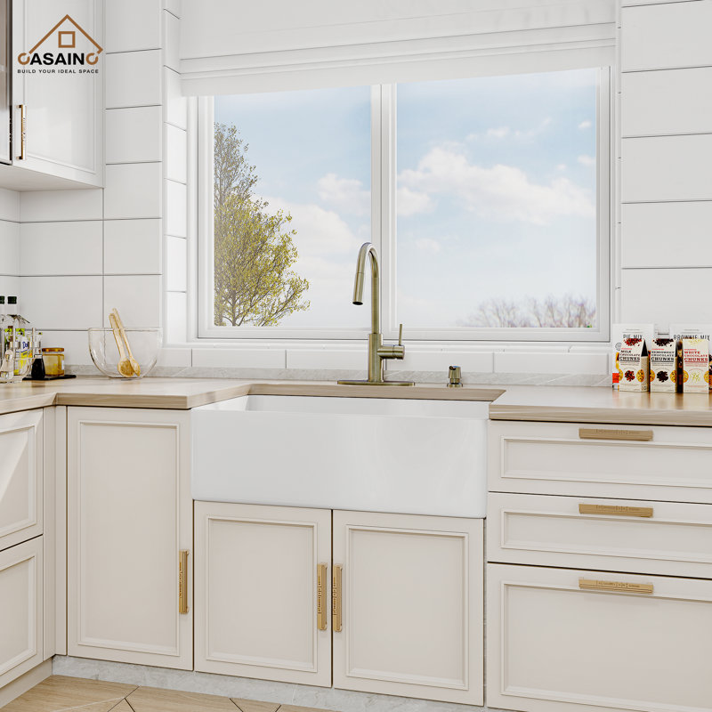 Fireclay Farmhouse Apron Kitchen Sink with Touchless Kitchen Faucet, 30'' W