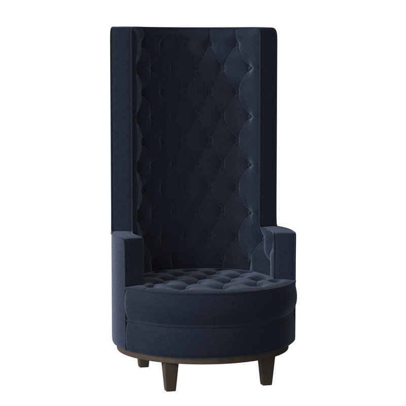 Norma Tufted Wingback Chair, Bella Black Performance Velvet, Brown Mahogany
