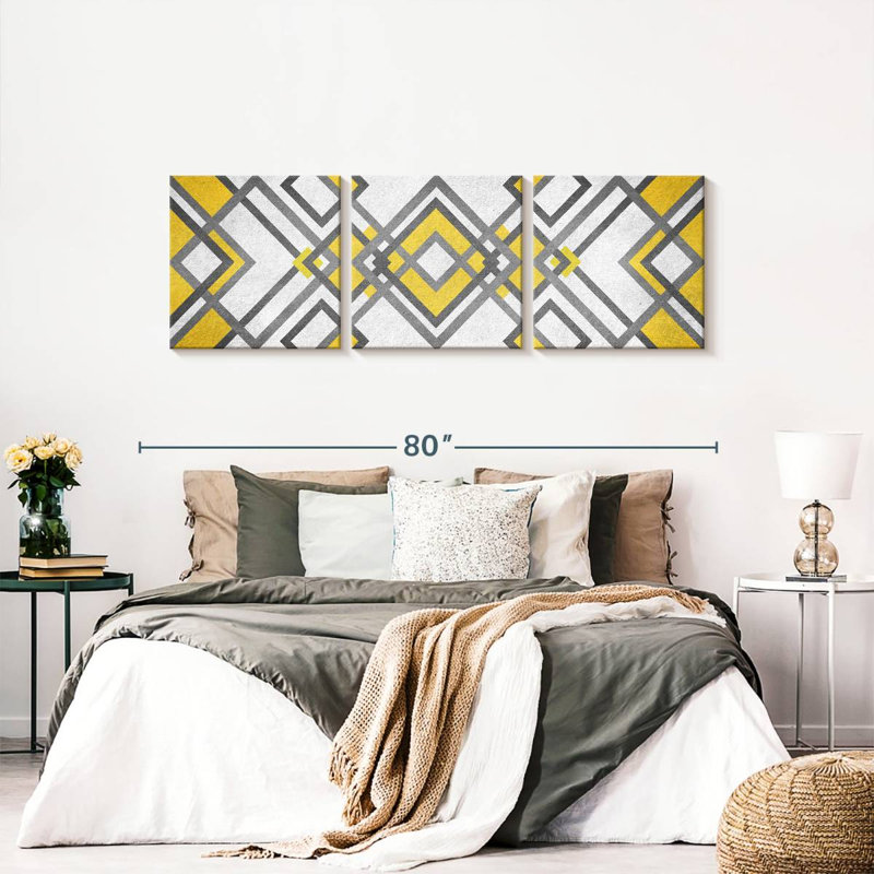 «Abstract Geometric Abstract Geometric Diamond», ensemble de 3 impressions sur toile par Lulu, H 24 po x l 74 po x P 1,25 po