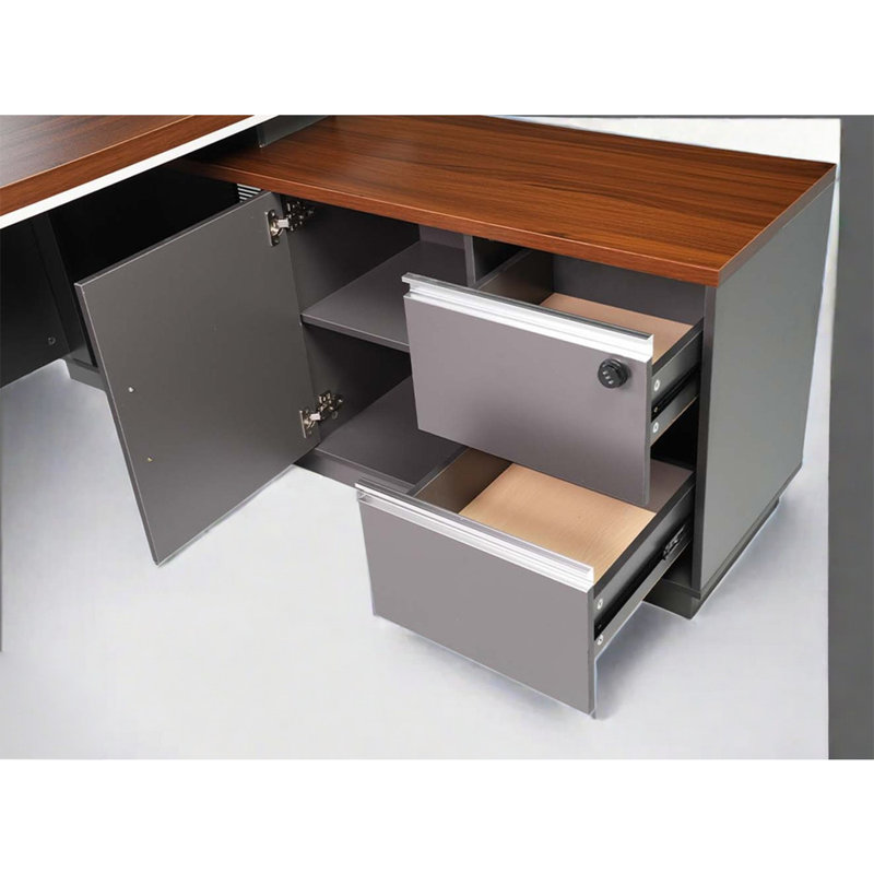 Murwah Walnut-Coloured Office Computer Desk with Cabinet on the Right Side