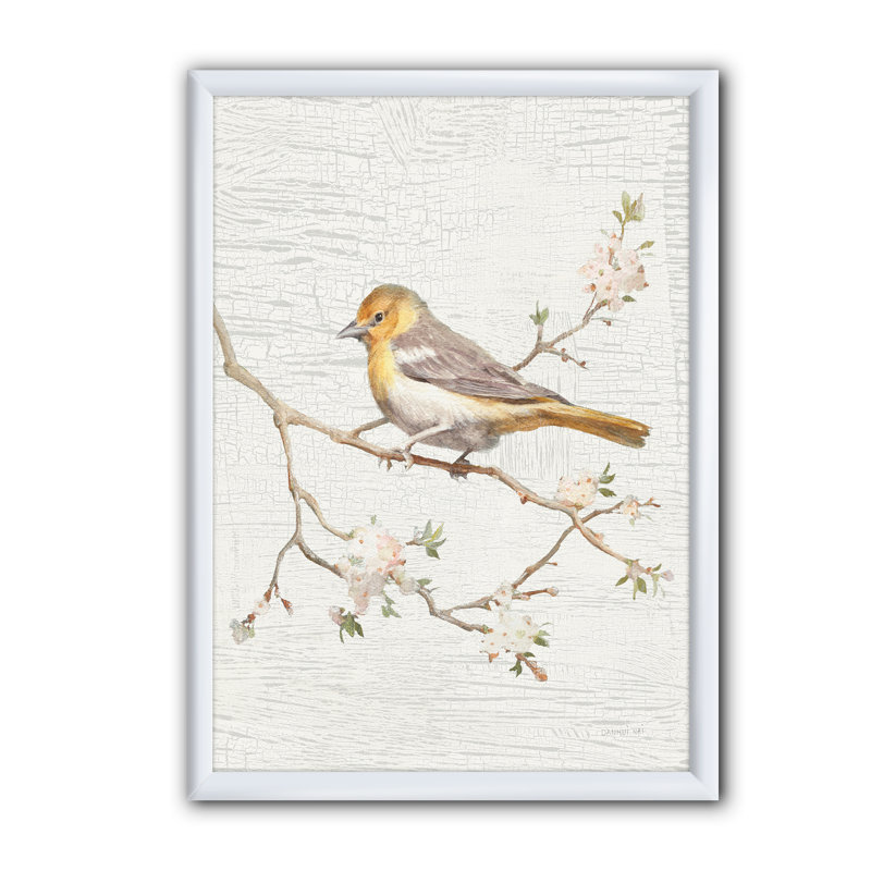 «Birds on Blossom II», reproduction d'art sur toile, H 40 po x l 30 po x P 1,5 po, Cadre blanc