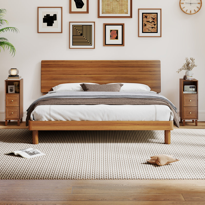 2 - Drawer End Table Set With Storage Shelves, Modern Wood Side Table (set Of 2), Walnut