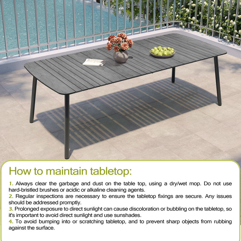 8 - Person Rectangular Outdoor Dining Set (Set of 9), Grey Cushion / Grey Table