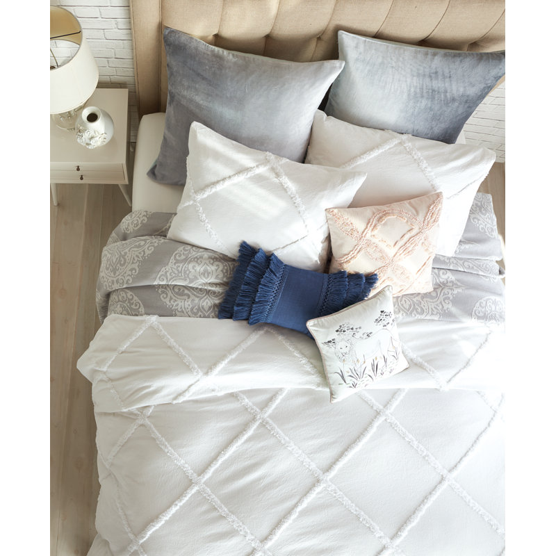 White Cotton Chenille Lattice Queen Duvet Cover