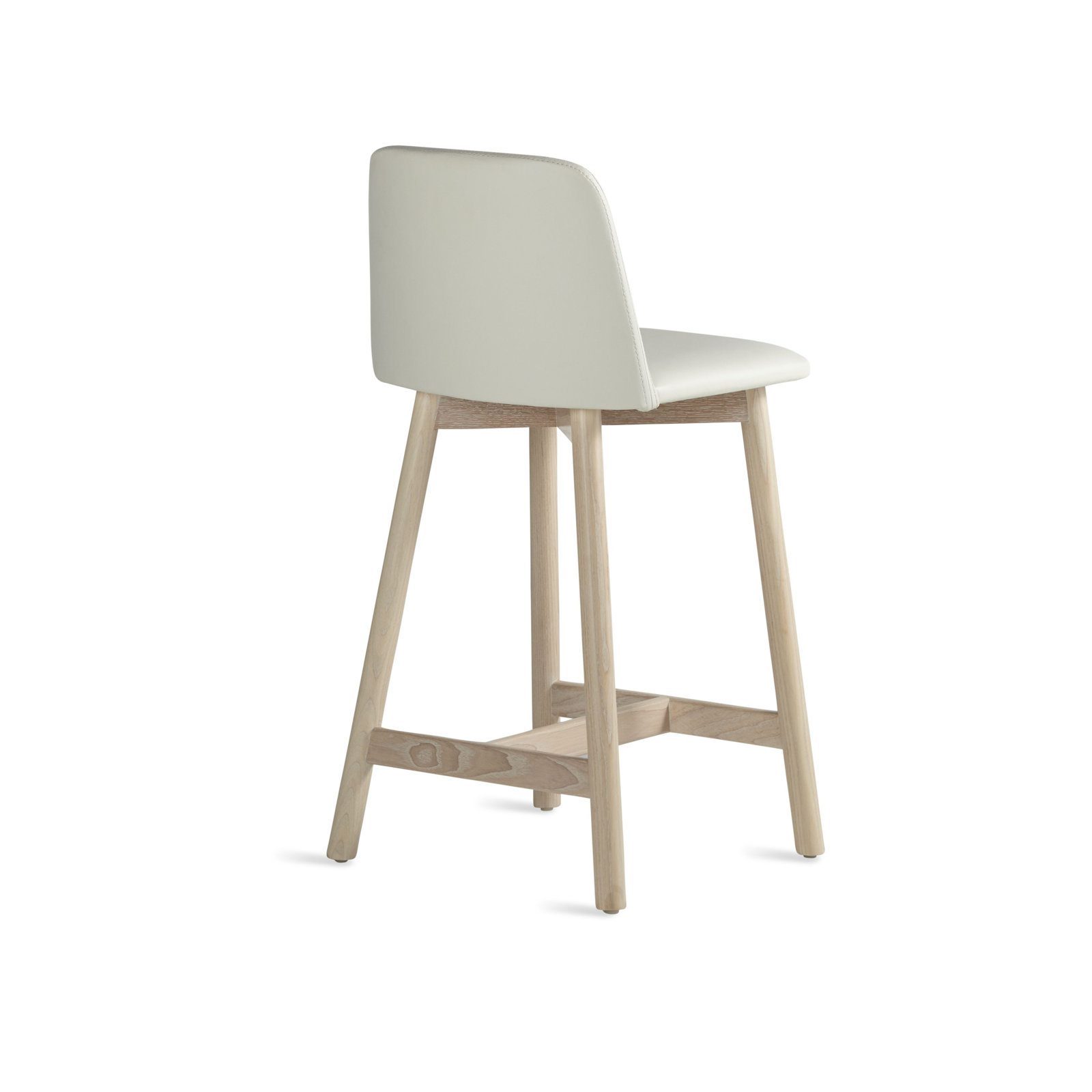 Chip Stool, Counter Stool (25.1" Seat Height), White Genuine Leather, Whitewashed Ash