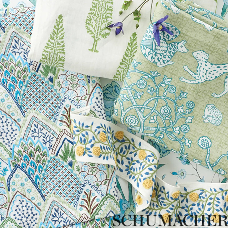 Albizia Embroidery Fabric, Blue/Green