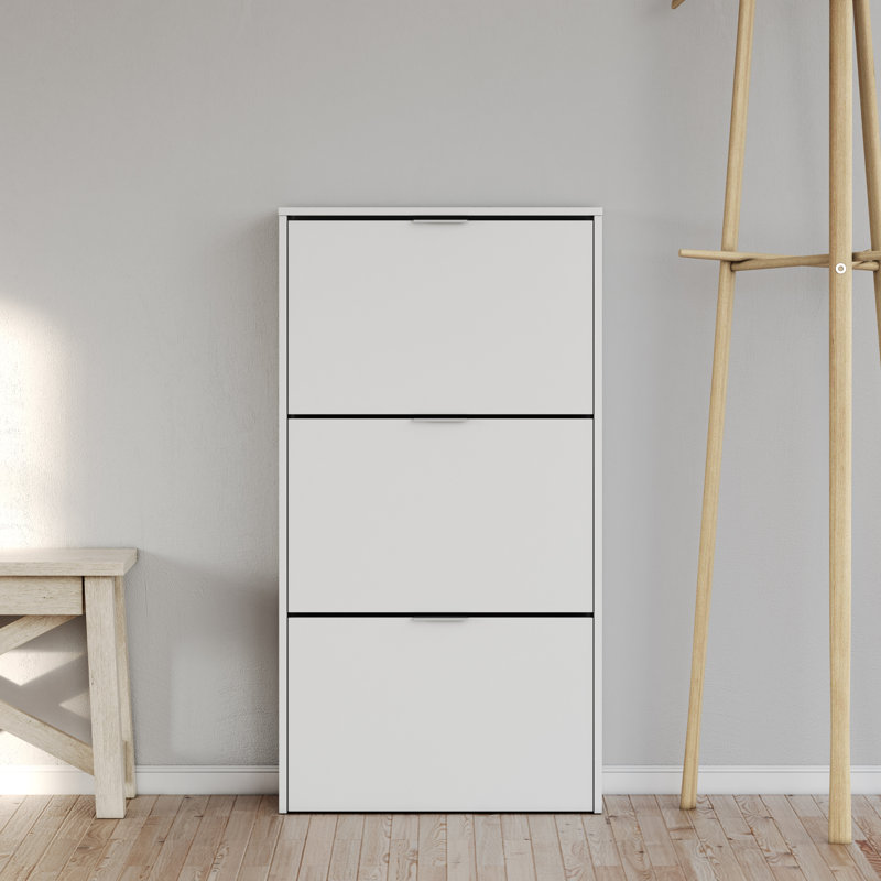 18 Pair Shoe Storage Cabinet, Shiny White