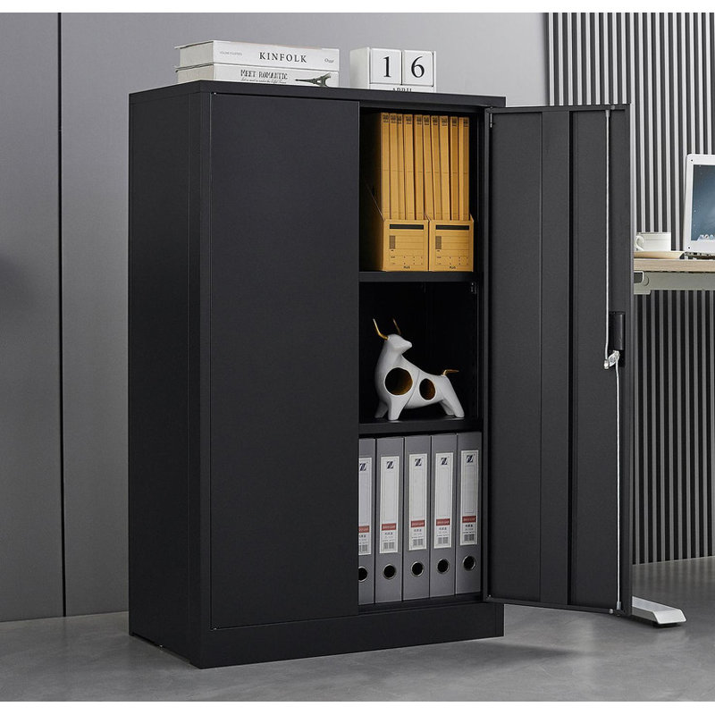 Metal Storage Cabinet with Lock - Adjustable Shelf & Folding Design for Office/Home, Black