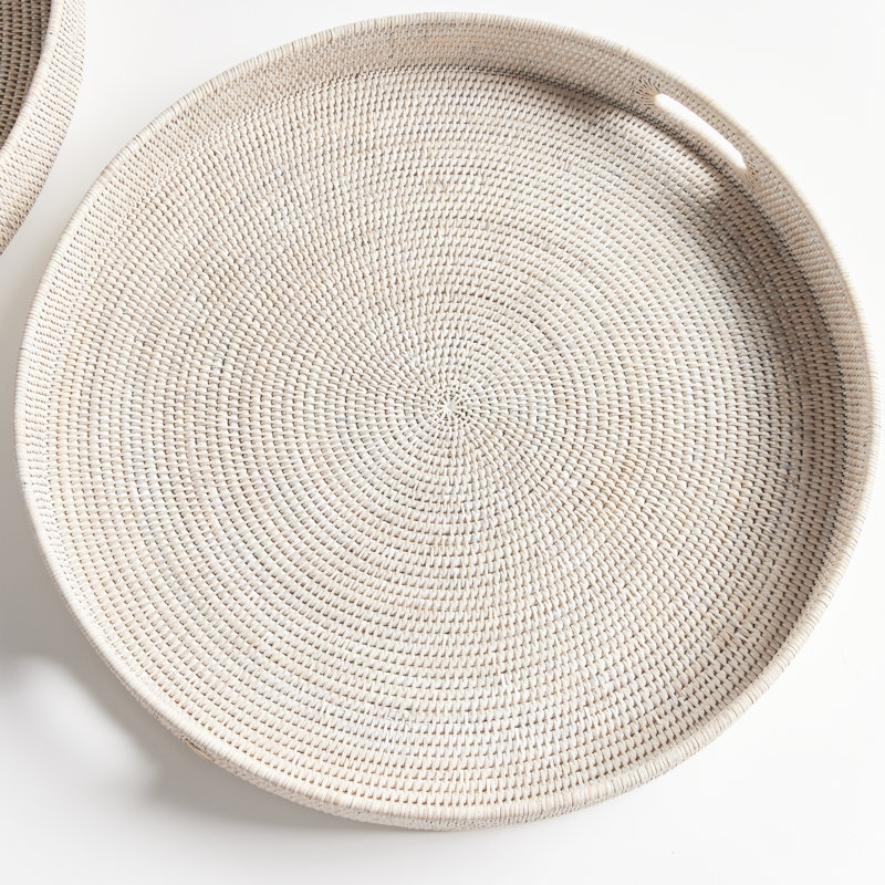 Burma Rattan/Wicker Decorative Tray, 3.75" H x 31.75" W x 31.75" D, White Washed