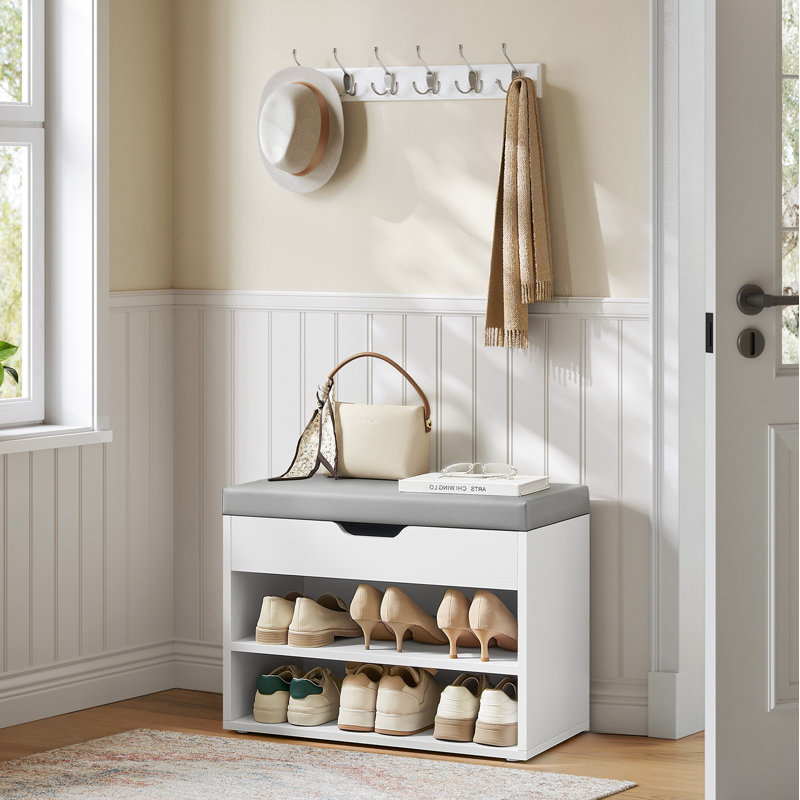 Banc de rangement avec siège rembourré, Blanc nuage / blanc