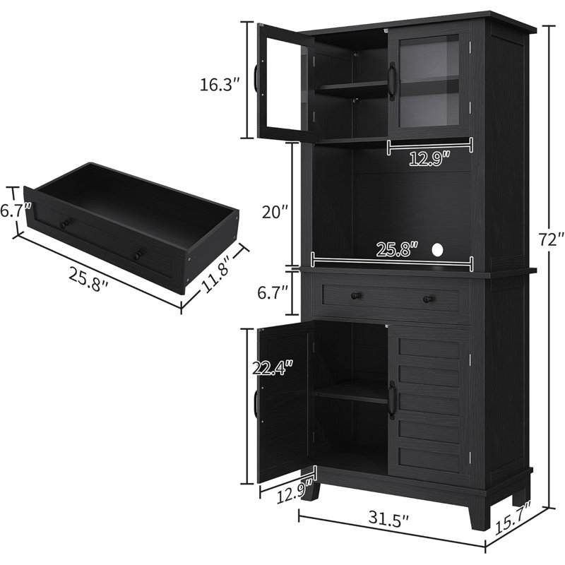182.9cm Kitchen Pantry, Matte Black