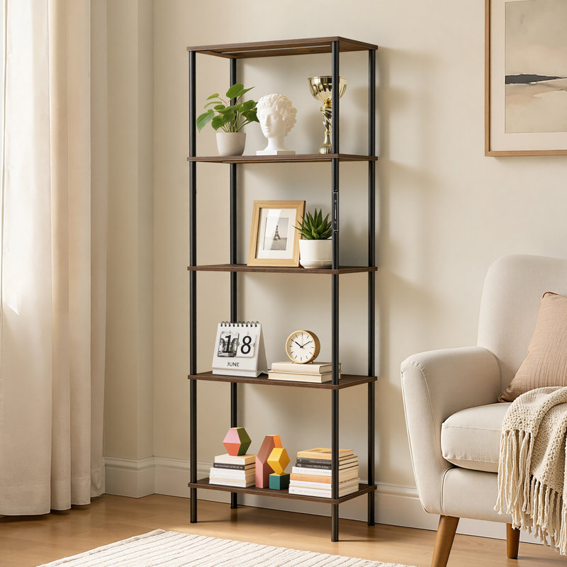 5-Tier Ironck Bookshelf with LED Lights, Touch & Remote Control, 3 Color Temperature, Black/Brown