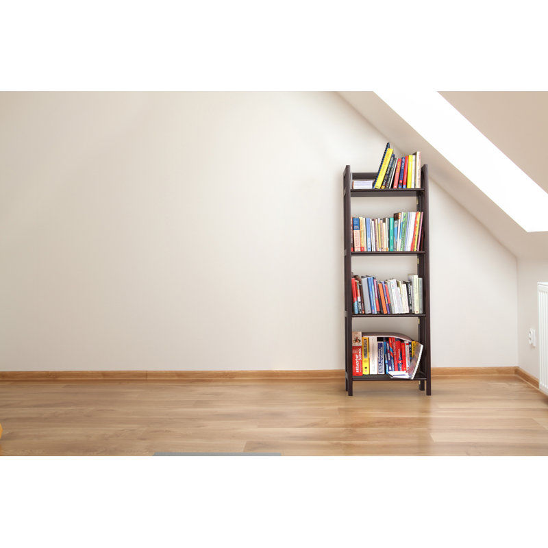 Espresso Wood 4-Tier Folding Bookcase with Spindle Sides
