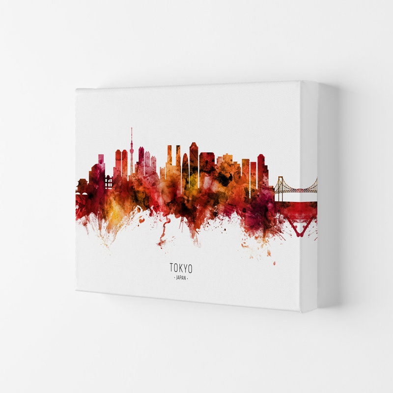 Tokyo Japan Skyline Red City Name by Michael Tompsett - 1 Piece Wall Art, 29.7cm H x 42cm W x 4cm D, Wrapped Canvas