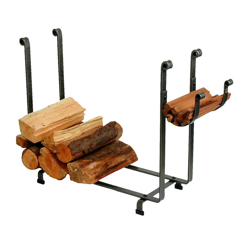 Large Hammered Steel Rectangular Firewood Rack with Kindling Holder