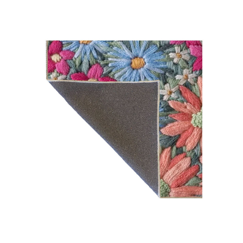 Tapis tissé à motif floral rouge, bleu et rose, Rectangle 3 pi 9,81 po x 6 pi 6,74 po