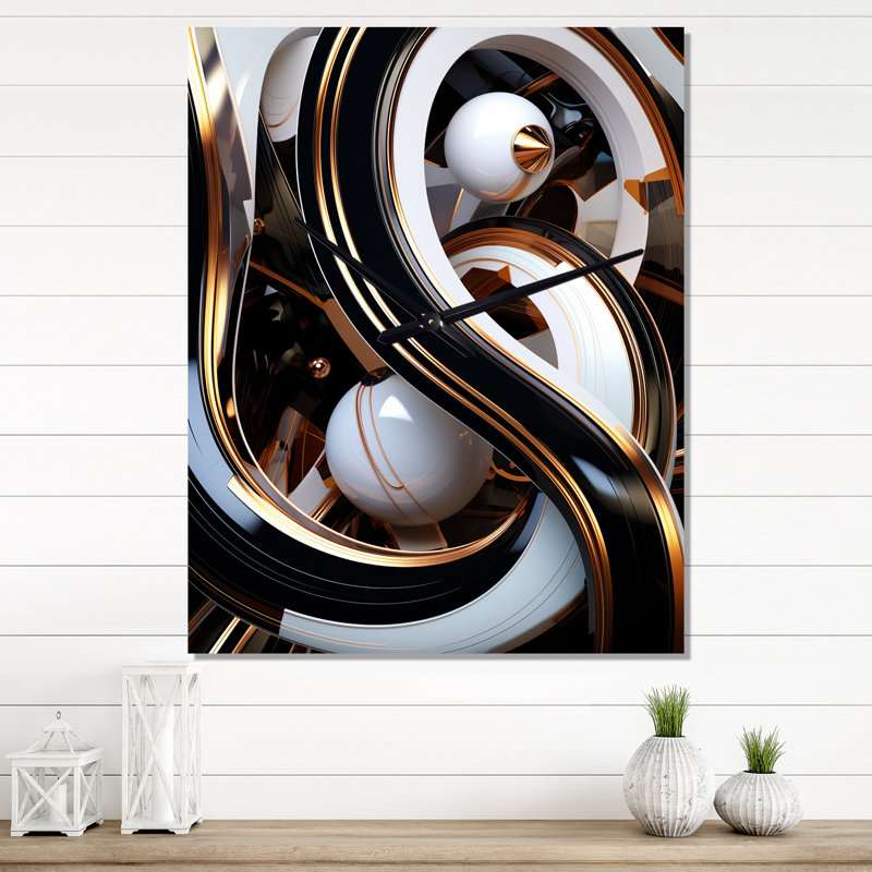 Horloge murale surdimensionnée liquide liquide noir et blanc II - formes abstraites, H 28 po x l 12 po x P 1 po