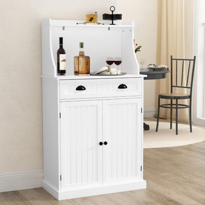 54" Tall White Kitchen Pantry Cabinet, Freestanding Microwave Stand with Drawer & Adjustable Shelves, Buffet Storage Cabinet
