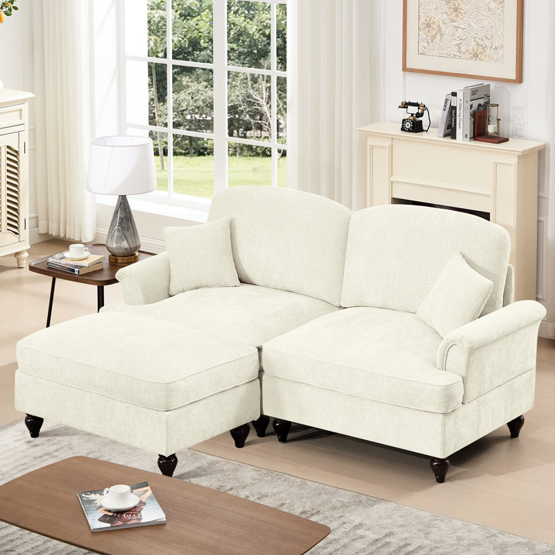 Canapé modulaire convertible en L convertible en chenille avec jupe amovible, causeuse de style Mid-Century avec repose-pieds et pieds fuselés