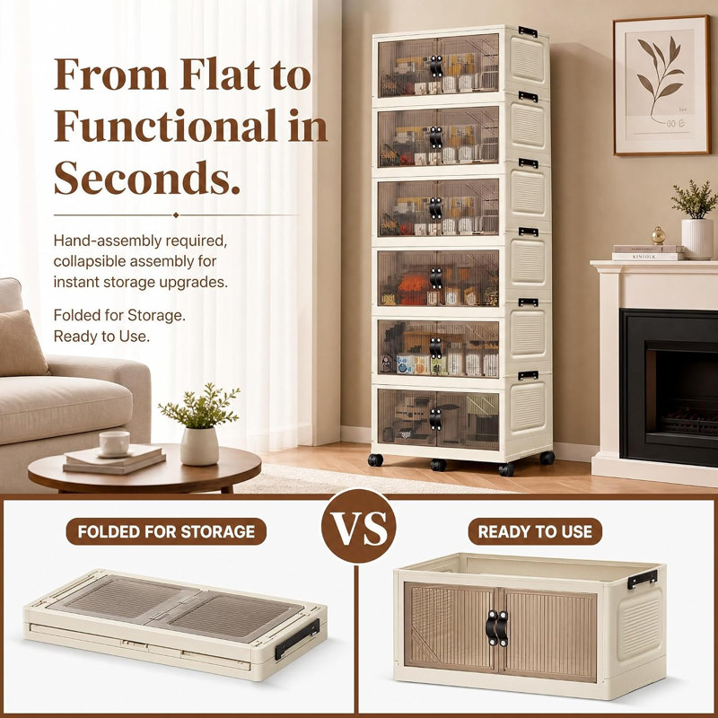 Stackable Storage Cabinets with Wheels Folding Storage Boxes