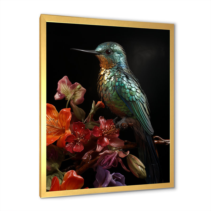Neotropical Hummingbird - Hummingbird Animal, art mural, Cadre doré simple, H 44 po x l 34 po x P 1,5 po