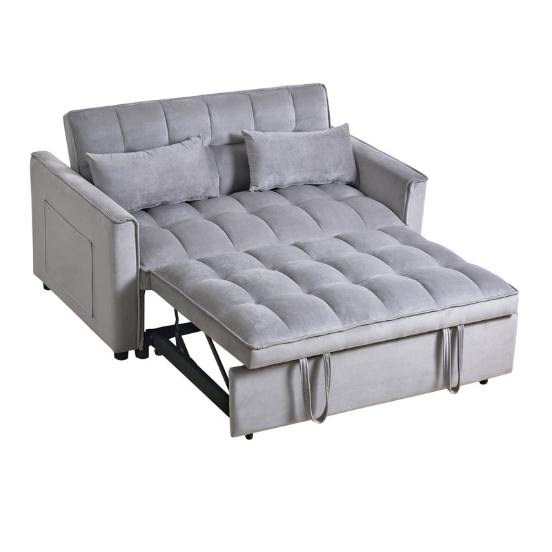 Velours 3 en 1, structure stable, lit escamotable, lit d'appoint gris avec coussins, convertible, dossier réglable