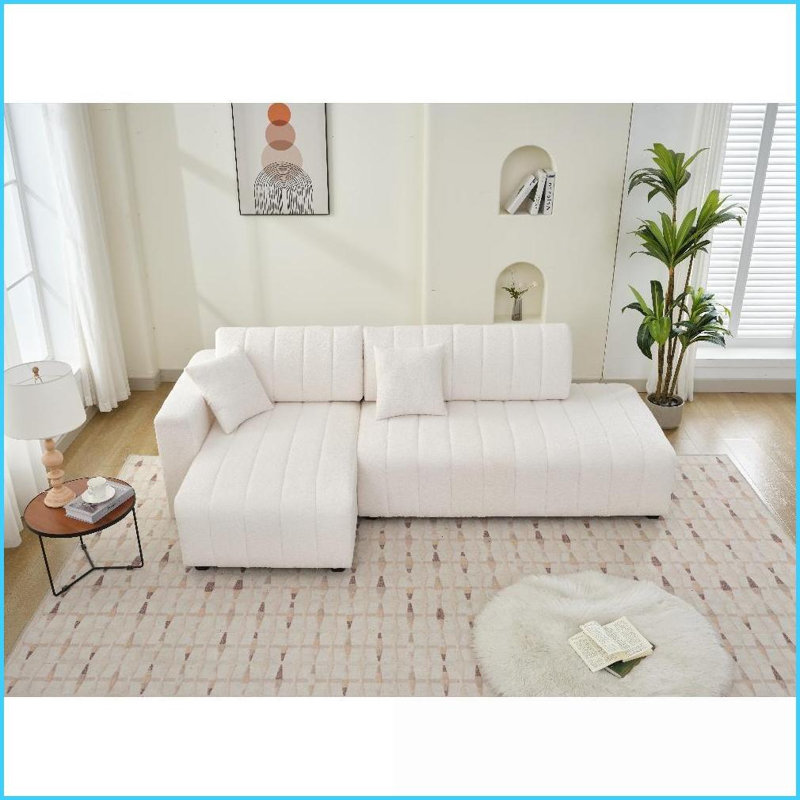 Canapé modulaire en laine d'agneau avec méridienne Jessica | Beige | Laine | Dossier rembourré
