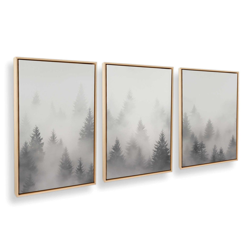 Foggy Echoes, ensemble de 3 toiles encadrées, Cadre américain en érable flottant, H 36,75 po x l 74,25 po x P 1,75 po