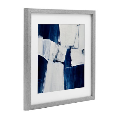 Blue Toned Brushed Abstract Framed Print Under Glass, design by Judith Shapiro