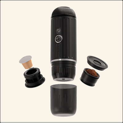 100W Car Coffee Machine 2In1 Capsule + Coffee Powder Heated 88-92掳C Brewing Extraction Wireless Charging Endurance Extraction Coffee 150 Cups 7500Mah