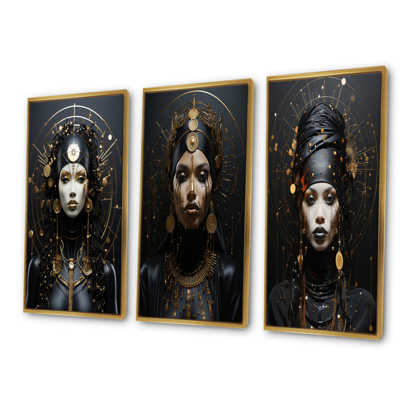 Ensemble de 3 reproductions d'art sur toile Elegance, Cadre flottant doré, H 32 po x l 48 po