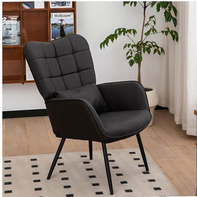 Leather armchair, modern decorative high-back chair, with metal legs and filled living room chair, home office chair, bedroom, dining room (grey - 1 piece)