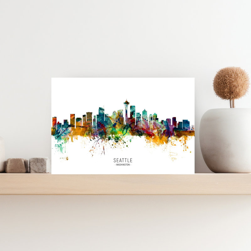 «Vibrant Seattle Skyline», art contemporain urbain, H 12 po x l 18 po