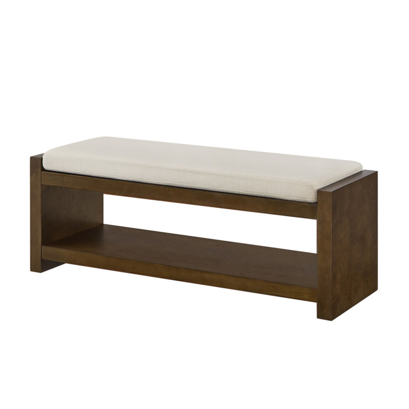 47" Accent Bench With Lower Shelf Shoe Rack, Padded Seating Bench For Living Room, Modern Compact Bed End Bench With Storage For Bedroom Seating, Removable Cushion, Brown, 47"W- Beige