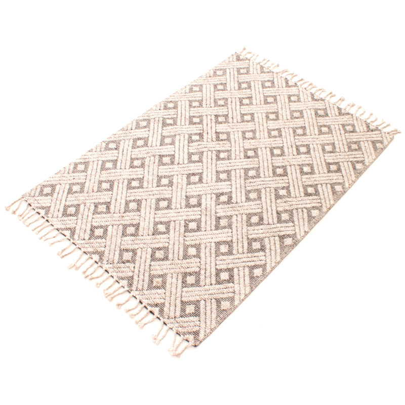 Tapis ivoire / gris en laine tressé à la main Baughman
