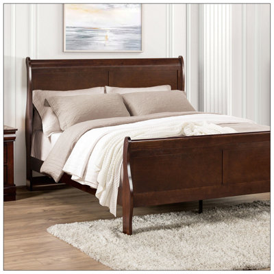 Mobilier de chambre à coucher pour lit de taille grande avec 1 lit de cerisier foncé Louis Phillipe