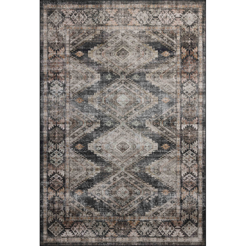 Tapis encre / terre lavable à la machine Amber Lewis x Loloi Josie, Rectangle 3 pi 6 po x 5 pi 6 po